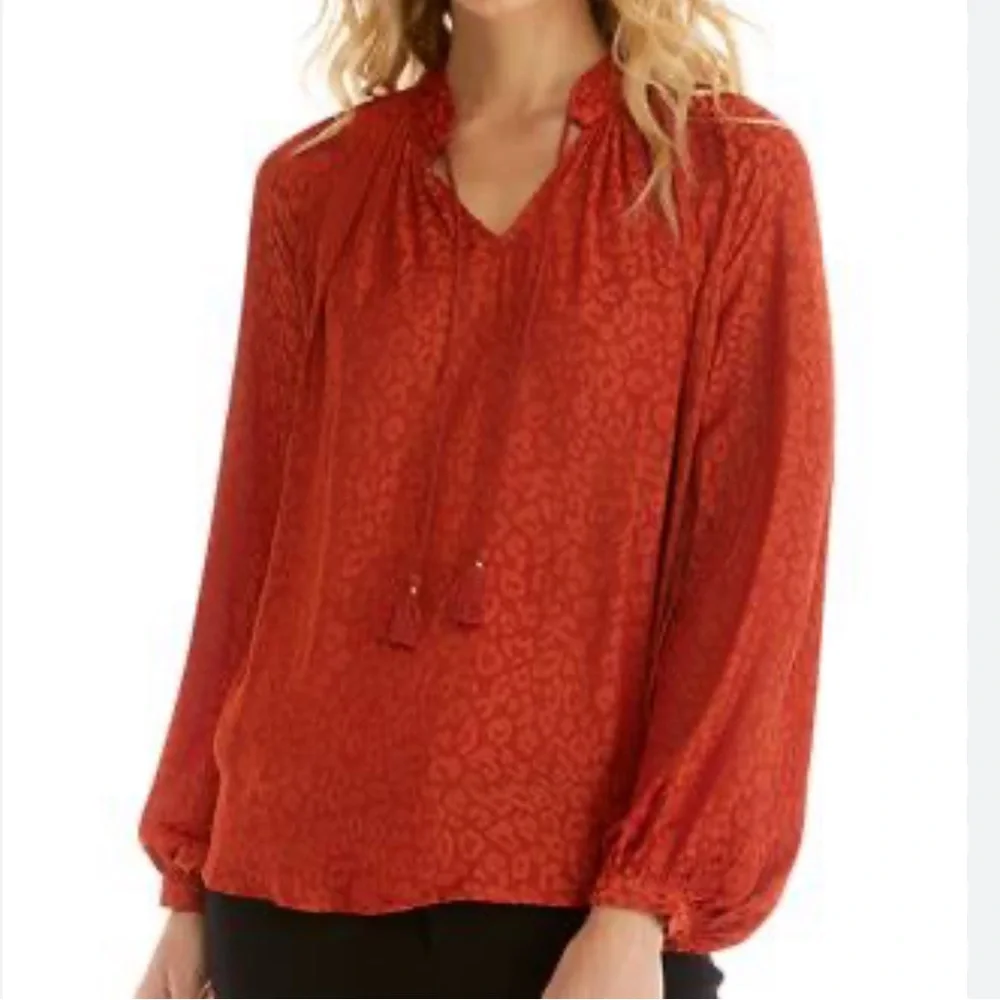 Crown & Ivy Tie Neck Peasant Blouse EUC